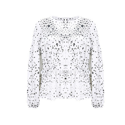 Modern női ing hosszú ujjú, O-nyakú fekete, fehér és rózsaszín színben