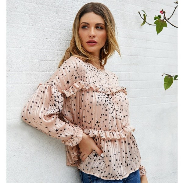 Modern női ing hosszú ujjú, O-nyakú fekete, fehér és rózsaszín színben