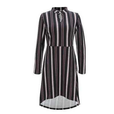 Őszi női csíkos ruha, hosszú ujjú fekete és szürke színben