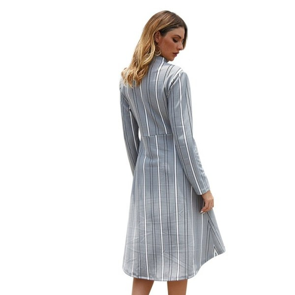 Őszi női csíkos ruha, hosszú ujjú fekete és szürke színben