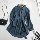 Hosszú női ing öt színben, zsebekkel és övvel