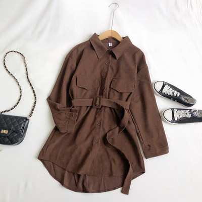 Hosszú női ing öt színben, zsebekkel és övvel