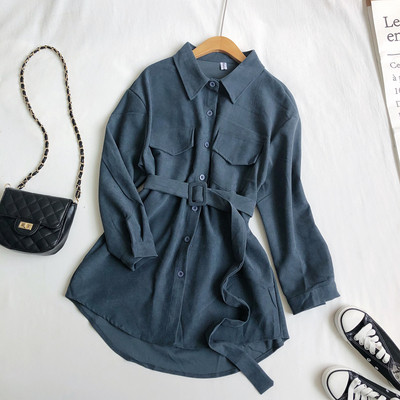 Hosszú női ing öt színben, zsebekkel és övvel