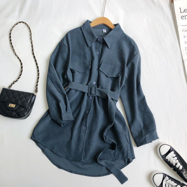 Hosszú női ing öt színben, zsebekkel és övvel