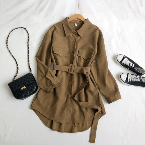 Hosszú női ing öt színben, zsebekkel és övvel