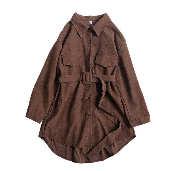 Hosszú női ing öt színben, zsebekkel és övvel