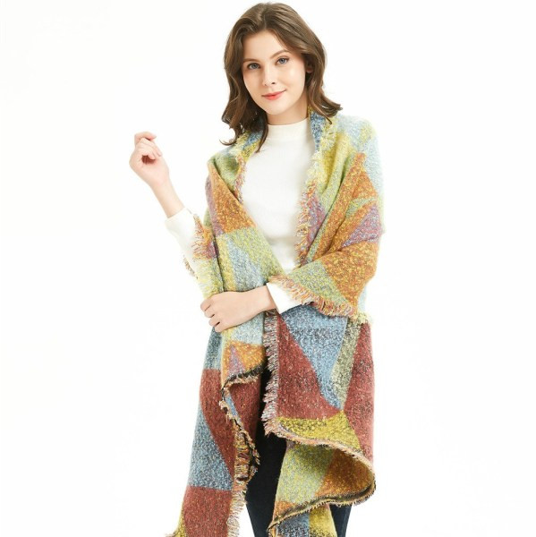 Esarfa de iarna de dama cu franjuri in patru culori