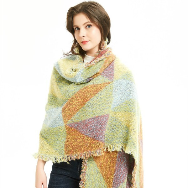 Esarfa de iarna de dama cu franjuri in patru culori
