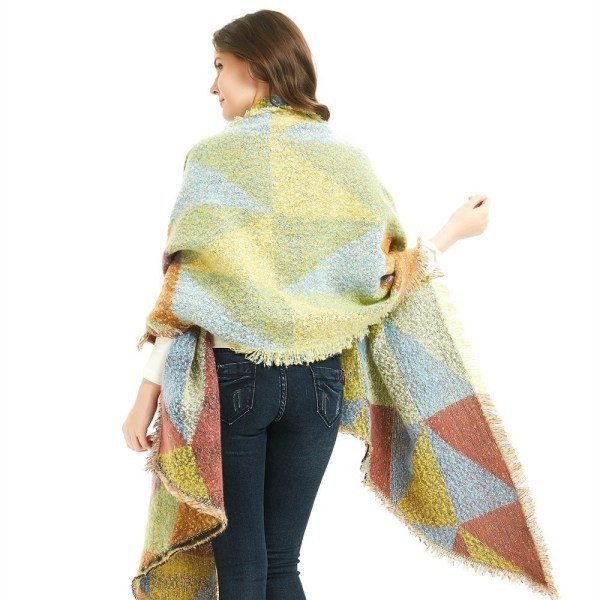 Esarfa de iarna de dama cu franjuri in patru culori