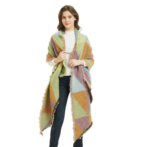 Esarfa de iarna de dama cu franjuri in patru culori