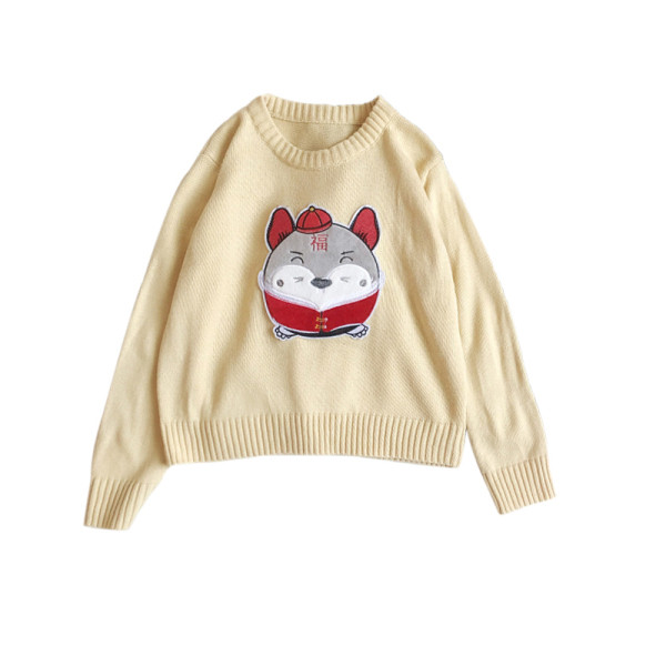 Modern női pulóver ovális nyakkivágással és hímzéssel