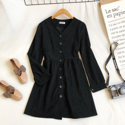 Rochie moderna de dama in trei culori cu decolteu in V si nasturi