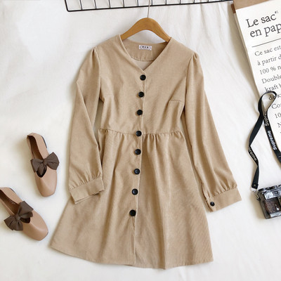 Rochie moderna de dama in trei culori cu decolteu in V si nasturi