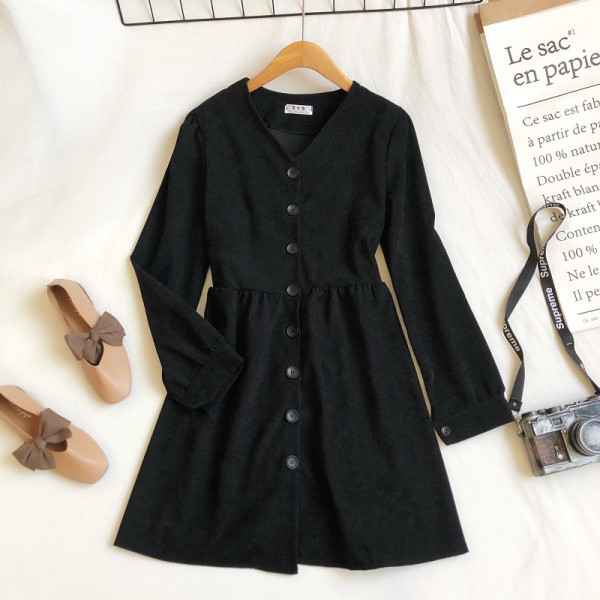 Rochie moderna de dama in trei culori cu decolteu in V si nasturi