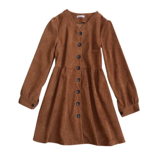 Rochie moderna de dama in trei culori cu decolteu in V si nasturi