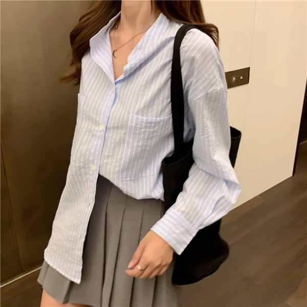 Női csíkos ing kék klasszikus modellben