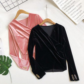 Modern női bársony blúz négy színben V-nyakkal