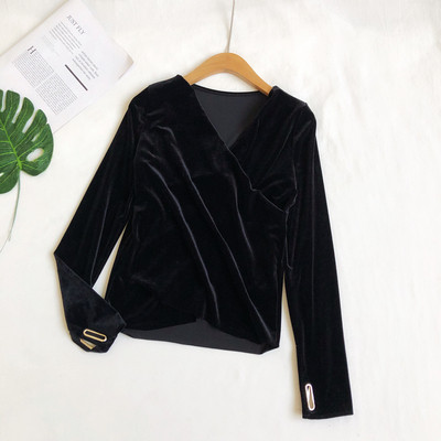 Modern női bársony blúz négy színben V-nyakkal