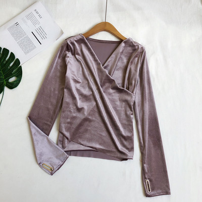 Modern női bársony blúz négy színben V-nyakkal