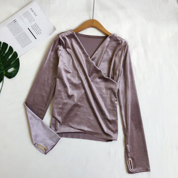 Modern női bársony blúz négy színben V-nyakkal