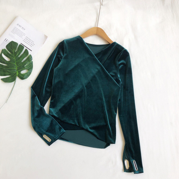 Modern női bársony blúz négy színben V-nyakkal