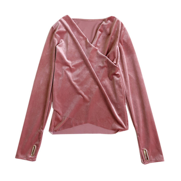 Modern női bársony blúz négy színben V-nyakkal