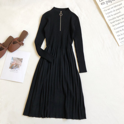 Modern női ruha négy színben, hosszú ujjal és cipzárral