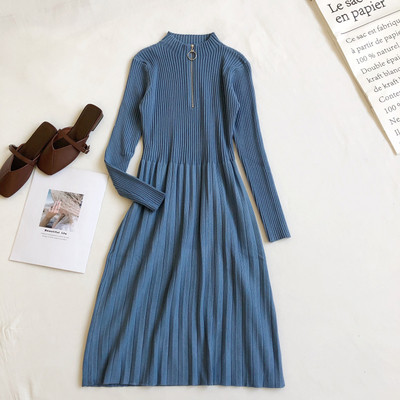 Modern női ruha négy színben, hosszú ujjal és cipzárral