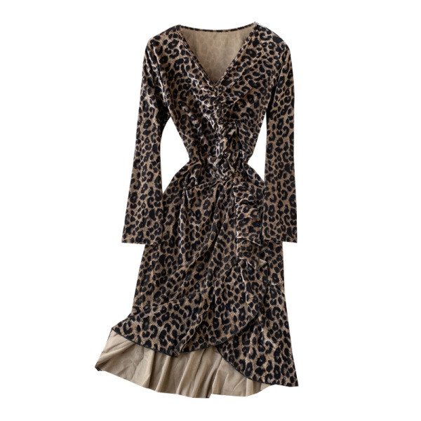 Rochie de dama cu maneci lungi, decolteu spitz si model animal in patru culori