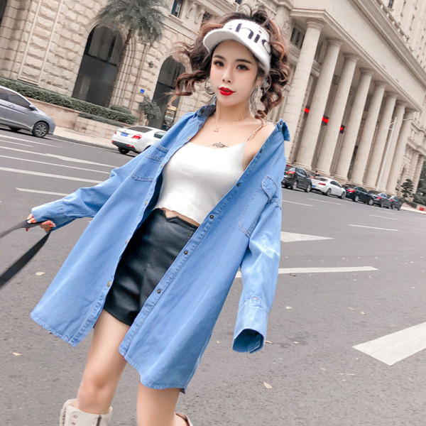 Camasa rochie de dama din denim cu curea in talie de culoare albastra