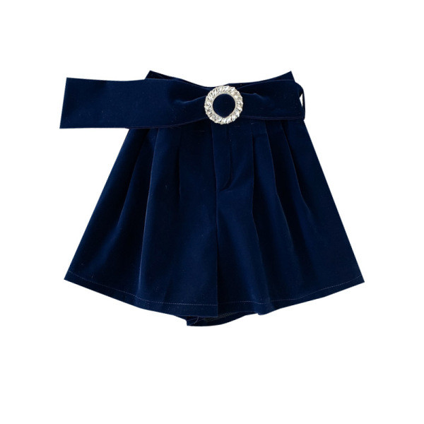 Női bársony rövidnadrág övvel és magas derékkal, fekete és kék színben