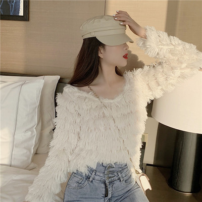 Aktuális női pehelypulóver kerek nyakkivágással, sárga és fehér színben