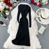 Női kötött hosszú ruha, hosszú ujjal több színben