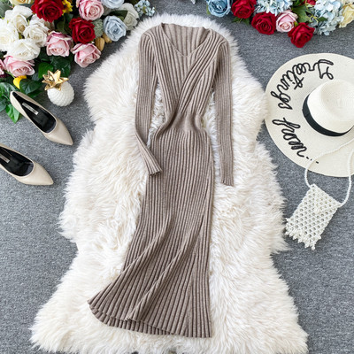 Női kötött hosszú ruha, hosszú ujjal több színben