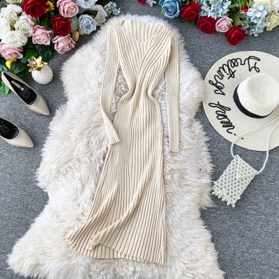 Női kötött hosszú ruha, hosszú ujjal több színben