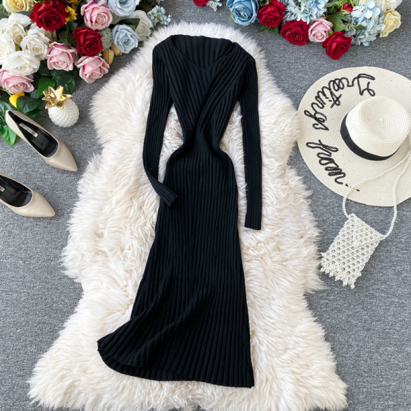 Női kötött hosszú ruha, hosszú ujjal több színben