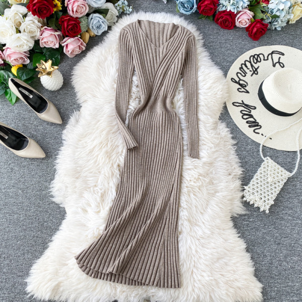 Női kötött hosszú ruha, hosszú ujjal több színben