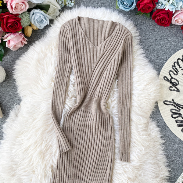 Női kötött hosszú ruha, hosszú ujjal több színben