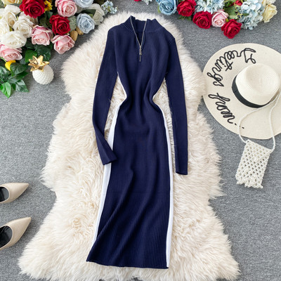 Modern női kötött ruha testén több színben cipzárral