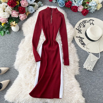 Modern női kötött ruha testén több színben cipzárral