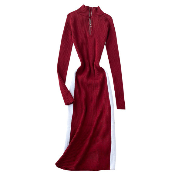 Modern női kötött ruha testén több színben cipzárral