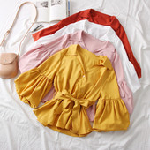 Нов модел дамска риза с класическа яка,колан и широки ръкави в няколко цвята