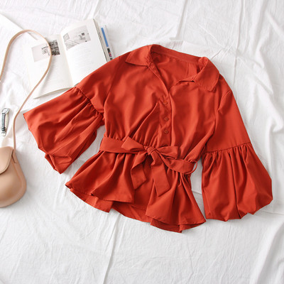 Нов модел дамска риза с класическа яка,колан и широки ръкави в няколко цвята