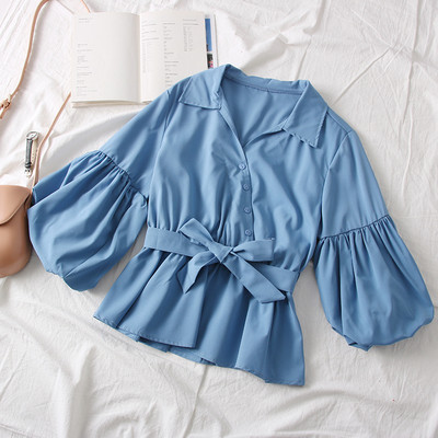 Нов модел дамска риза с класическа яка,колан и широки ръкави в няколко цвята