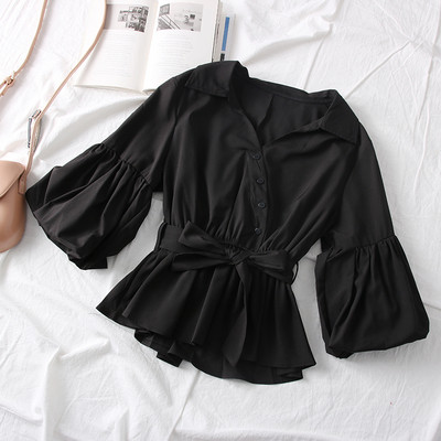 Нов модел дамска риза с класическа яка,колан и широки ръкави в няколко цвята