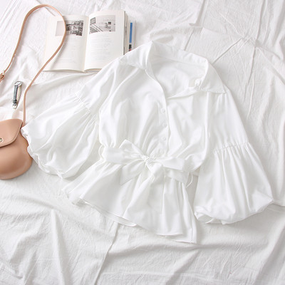 Нов модел дамска риза с класическа яка,колан и широки ръкави в няколко цвята