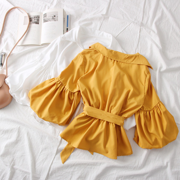 Нов модел дамска риза с класическа яка,колан и широки ръкави в няколко цвята