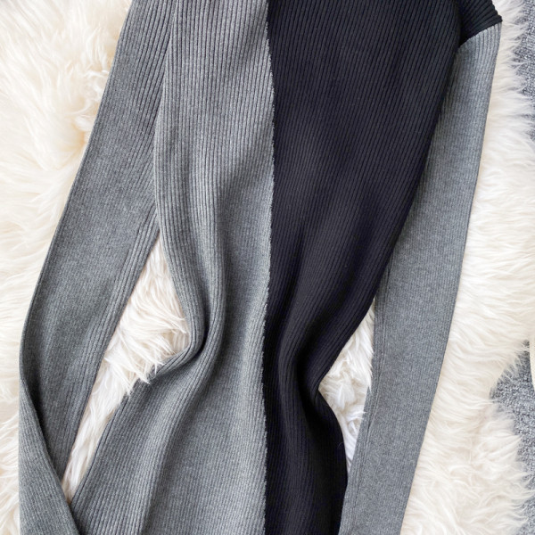 Modern női ruha Slim-modell polo gallérral és hosszú ujjal