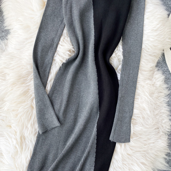 Modern női ruha Slim-modell polo gallérral és hosszú ujjal