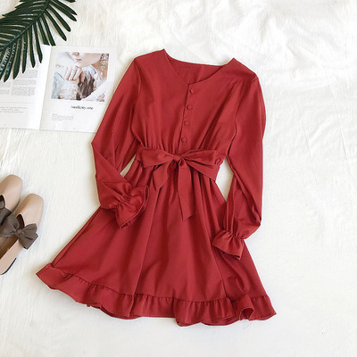 Stílusos női ruha négy színben, gombokkal és V-nyakkal